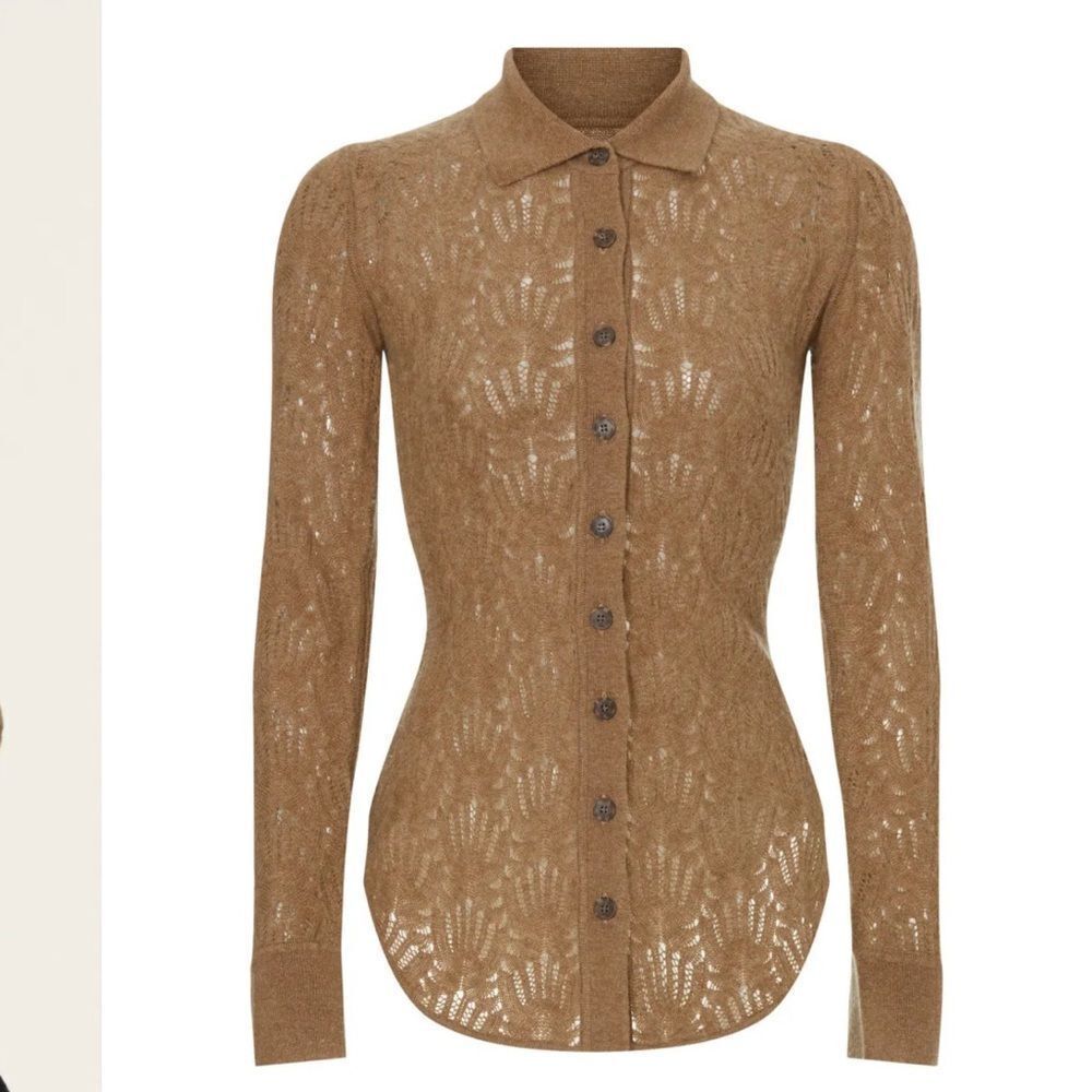 NAADAM Cashmere Blend Pointelle Button Up Sweater